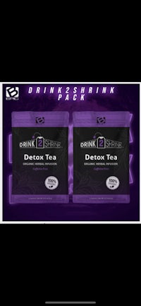 two packs of detox tea with a purple background